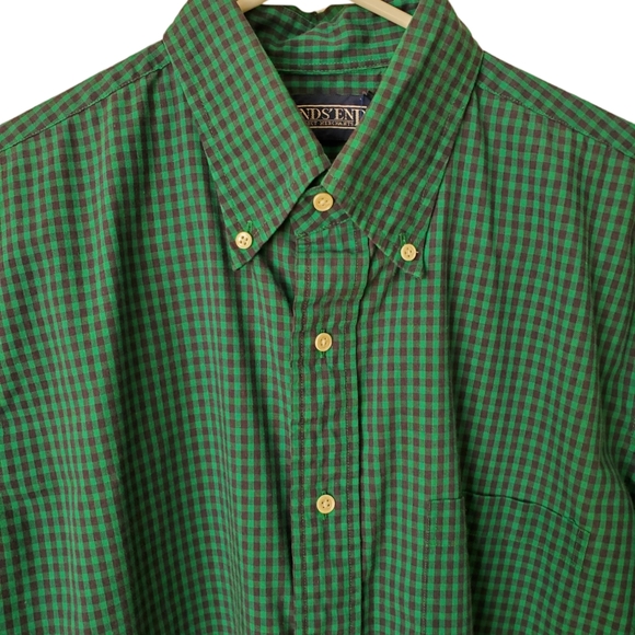 Lands End Size M 15 1/2 Plaid Long Sleeve Button Front Shirt Blue Green - Picture 1 of 4